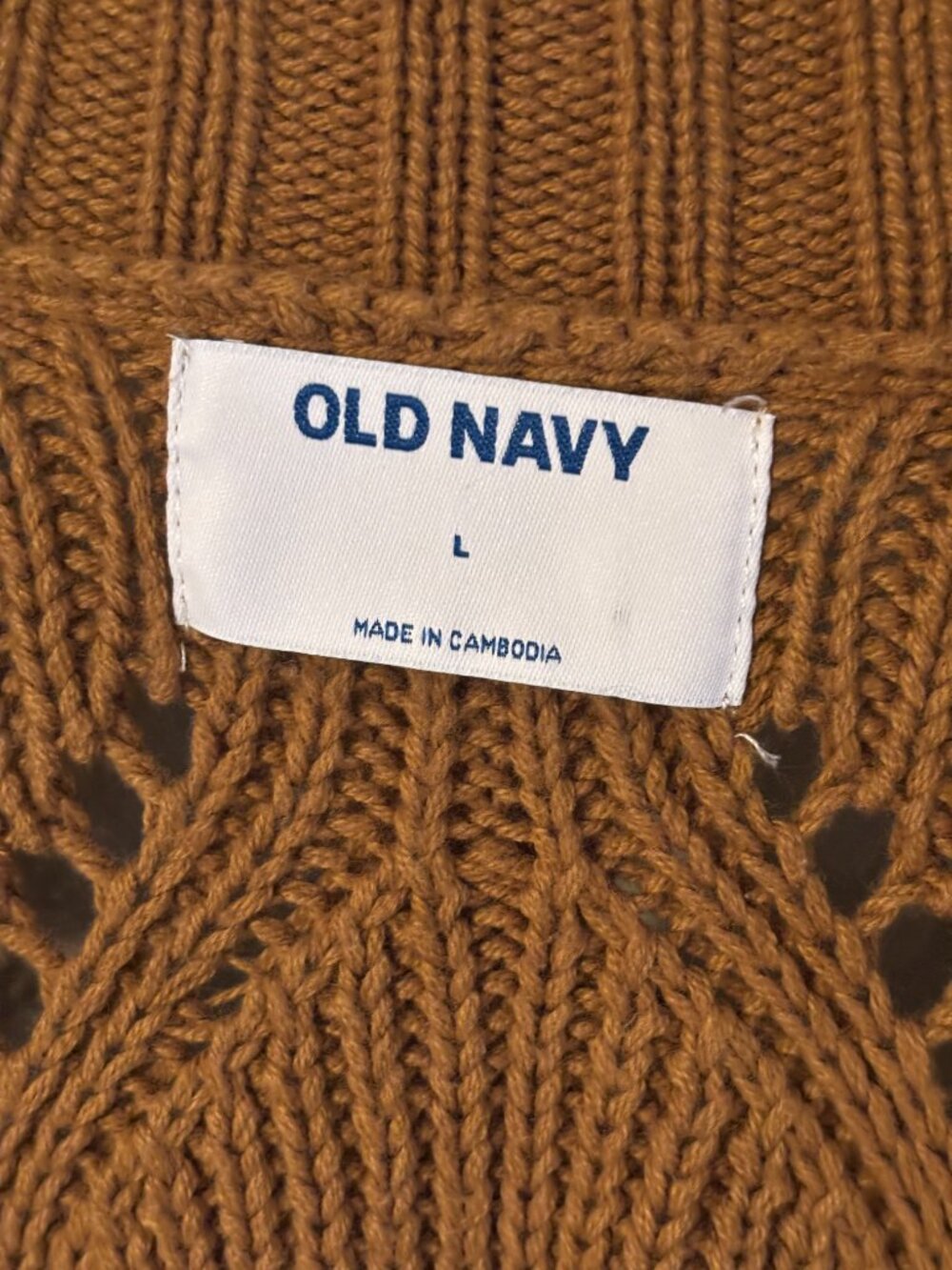 Old Navy Gold brown pointelle open-front relaxed-fit cardigan sweater SZ: L - Picture 5 of 10